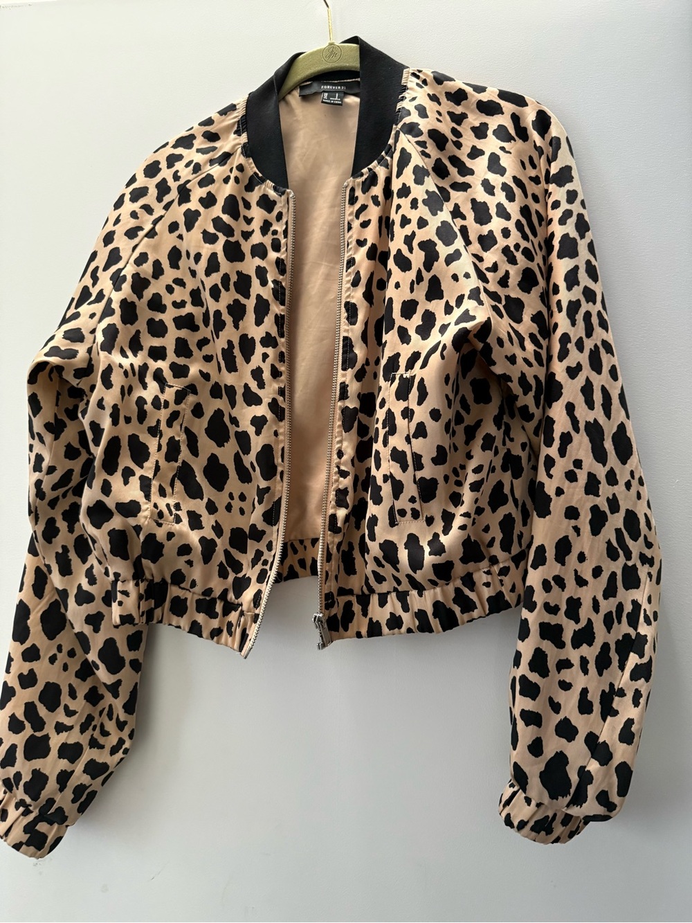 Forever 21 Leopard Print Bomber Jacket - Black & Tan